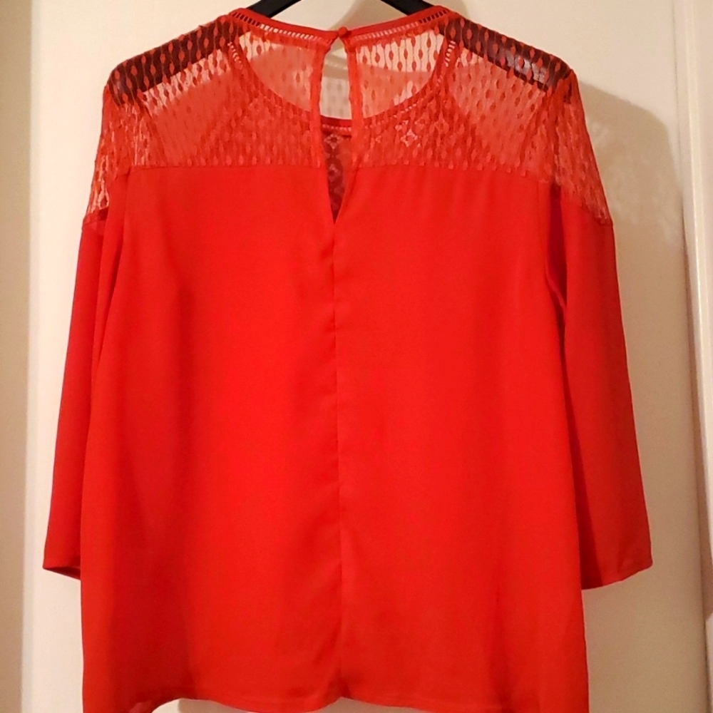 Hazel Rauston Lace Red Blouse Size L - Picture 7 of 8